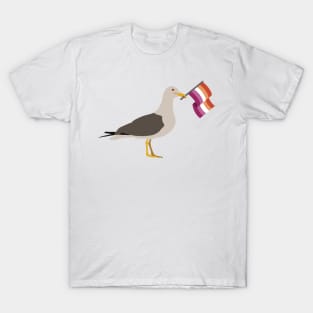 Seagull Holding Lesbian Pride Flag T-Shirt